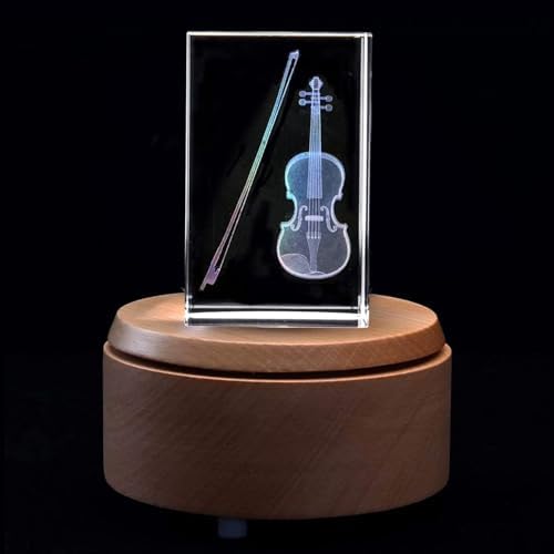 XINDAM 3D Violin Paperweight Laser Etched in Crystal Glass Cube (Included LED Base) - Image 5