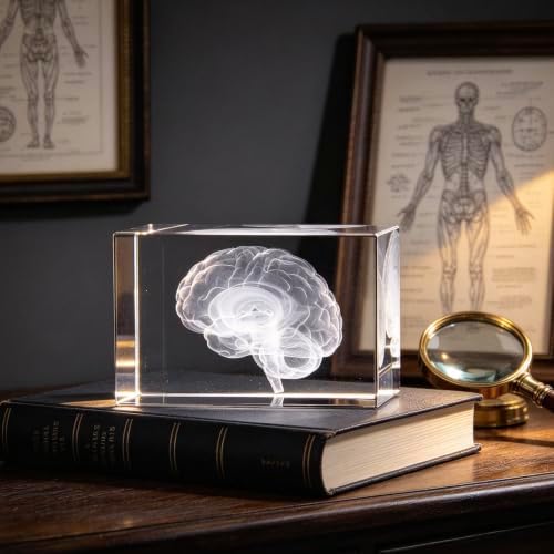 3D Human Brain Anatomical Model Paperweight(Laser Etched) in Crystal Glass Cube Science Gift (No Included LED Base)(3.1x2x2 inch) - Image 4