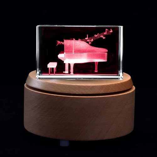 XINDAM 3D Piano Paperweight Laser Etched in Crystal Glass Cube for Graduation Christmas Birthday Valentine's Day (Included LED Base) - Image 6