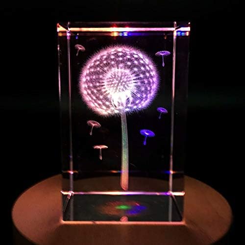 XINDAM 3D Dandelion Paperweight(Laser Etched) in Crystal Glass Cube Gift for Graduation Christmas Birthday Valentine's Day 3x2x2 Inch - Image 5