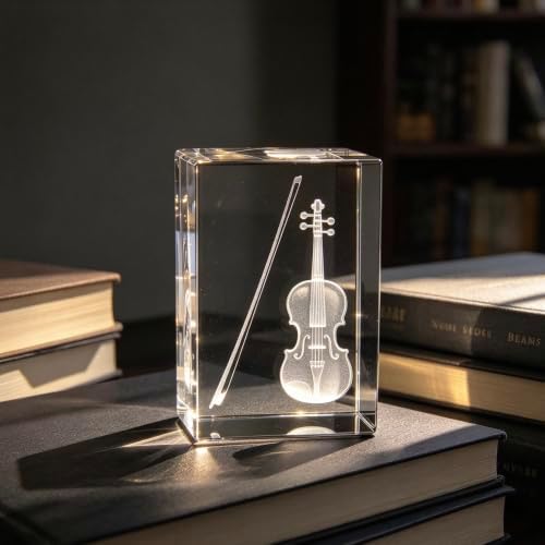 XINDAM 3D Violin Paperweight Laser Etched in Crystal Glass Cube Music for Graduation Christmas Birthday Valentine's Day - Image 3
