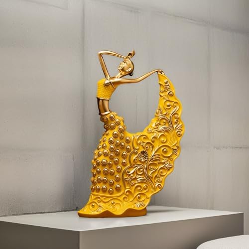 XINDAM Elegant Peacock Art Figurine Dancer Statue Decorative Home & Office Figurines Home Office Display Craft Living Room Decor Ornaments for Tabletop Yellow and Gold - Image 6