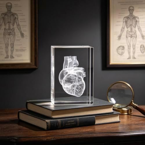 3D Human Heart Anatomical Model Paperweight(Laser Etched) in Crystal Glass Cube Science Anatomy Gift (No Included LED Base)(3.1x2x2 inch) - Image 3