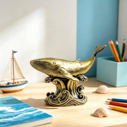 XINDAM Bronze Finish Whale Figurine Statue Marine Animal Decorative Home & Office Resin Figurines Home Office Display Craft Living Room Decor Ornaments for Tabletop 13 INCH - Image 4