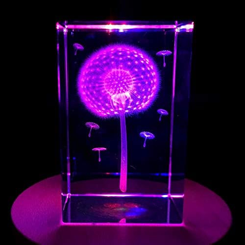 XINDAM 3D Dandelion Paperweight(Laser Etched) in Crystal Glass Cube Gift for Graduation Christmas Birthday Valentine's Day 3x2x2 Inch - Image 4