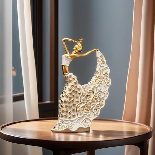 XINDAM Elegant Peacock Art Figurine Dancer Statue Decorative Home & Office Figurines Home Office Display Craft Living Room Decor Ornaments for Tabletop White and Gold - Image 7