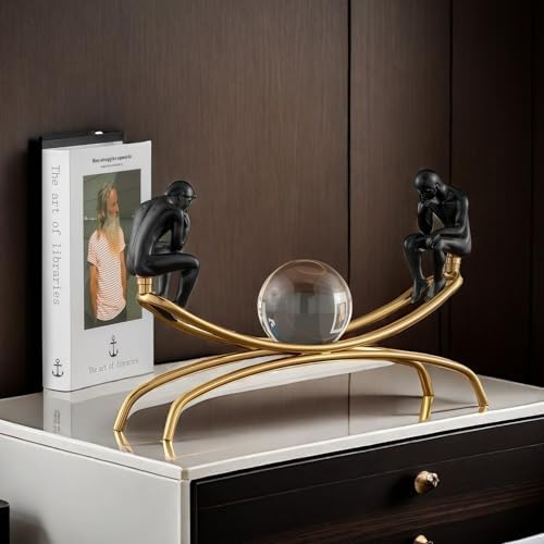XINDAM Elegant The Thinker Thinking Man Statue with Crystal Ball Decorative Home & Office Figurines Home Office Display Craft Living Room Decor Ornaments for Tabletop - Image 5