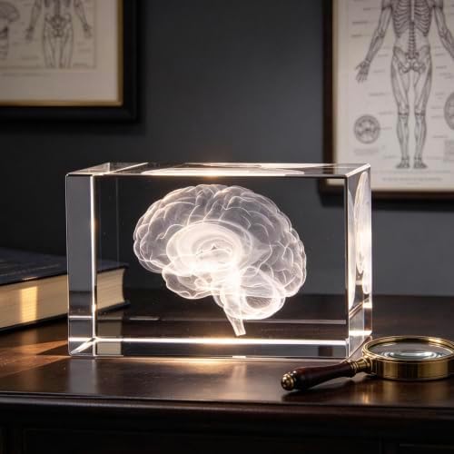 3D Human Brain Anatomical Model Paperweight(Laser Etched) in Crystal Glass Cube Science Gift (No Included LED Base)(3.1x2x2 inch) - Image 2