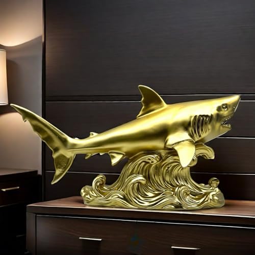 XINDAM Shark Figurine Gold Statue Decorative Home & Office Resin Figurines Home Office Display Craft Living Room Decor Ornaments for Tabletop - Image 2