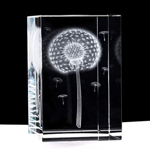XINDAM 3D Dandelion Paperweight(Laser Etched) in Crystal Glass Cube Gift for Graduation Christmas Birthday Valentine's Day 3x2x2 Inch - Image 2