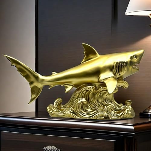 XINDAM Shark Figurine Gold Statue Decorative Home & Office Resin Figurines Home Office Display Craft Living Room Decor Ornaments for Tabletop - Image 6