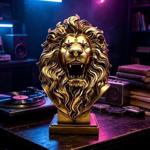 XINDAM 12 INCH Lion Bust Statue Lions Head Figurine Decorative Home & Office Figurines Home Office Display Craft Living Room Decor Ornaments for Tabletop Gold - Image 4