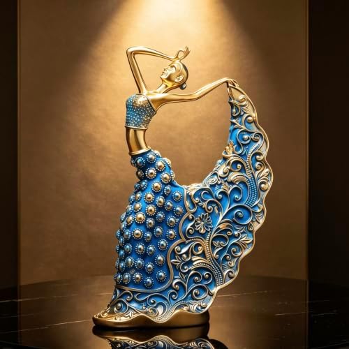 XINDAM Elegant Peacock Art Figurine Dancer Statue Decorative Home & Office Figurines Home Office Display Craft Living Room Decor Ornaments for Tabletop Blue and Gold - Image 2
