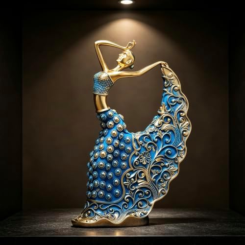 XINDAM Elegant Peacock Art Figurine Dancer Statue Decorative Home & Office Figurines Home Office Display Craft Living Room Decor Ornaments for Tabletop Blue and Gold - Image 6