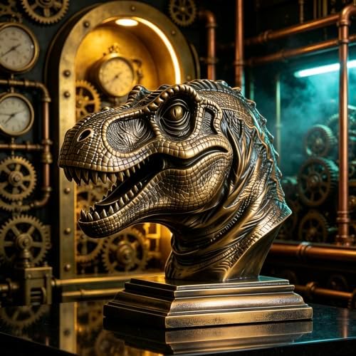 XINDAM Resin Tyrannosaurus Rex Dinosaur Head Bust Statue Decorative Home & Office Resin Figurines Home Office Display Craft Living Room Decor Ornaments for Tabletop Bronze - Image 5