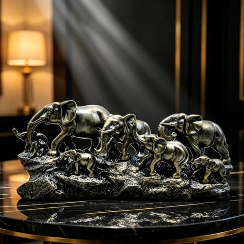 XINDAM 14 INCH Elephant Statue Elephants Family Figurine Decorative Home & Office Figurines Home Office Display Craft Living Room Decor Ornaments for Tabletop Bronze Finish - Image 2