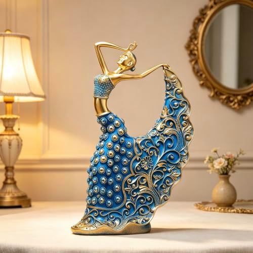 XINDAM Elegant Peacock Art Figurine Dancer Statue Decorative Home & Office Figurines Home Office Display Craft Living Room Decor Ornaments for Tabletop Blue and Gold - Image 4