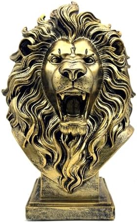 XINDAM 12 INCH Lion Bust Statue Lions Head Figurine Decorative Home & Office Figurines Home Office Display Craft Living Room Decor Ornaments for Tabletop Bronze - Image 7