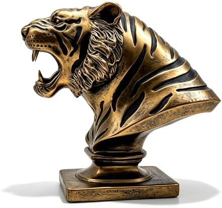 XINDAM 9.6 INCH Tiger Bust Statue Tigers Head Figurine Decorative Home & Office Figurines Home Office Display Craft Living Room Decor Ornaments for Tabletop Bronze - Image 5