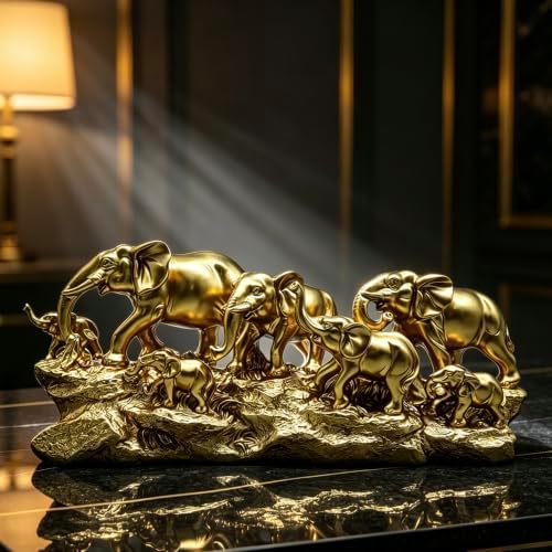 XINDAM 14 INCH Elephant Statue Elephants Family Figurine Decorative Home & Office Figurines Home Office Display Craft Living Room Decor Ornaments for Tabletop - Image 3