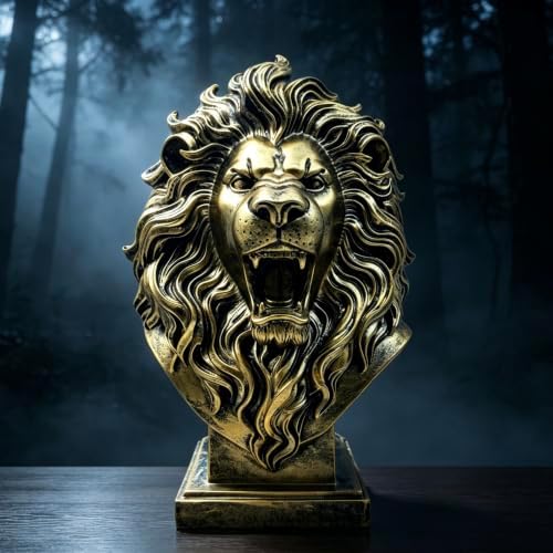 XINDAM 12 INCH Lion Bust Statue Lions Head Figurine Decorative Home & Office Figurines Home Office Display Craft Living Room Decor Ornaments for Tabletop Bronze - Image 5