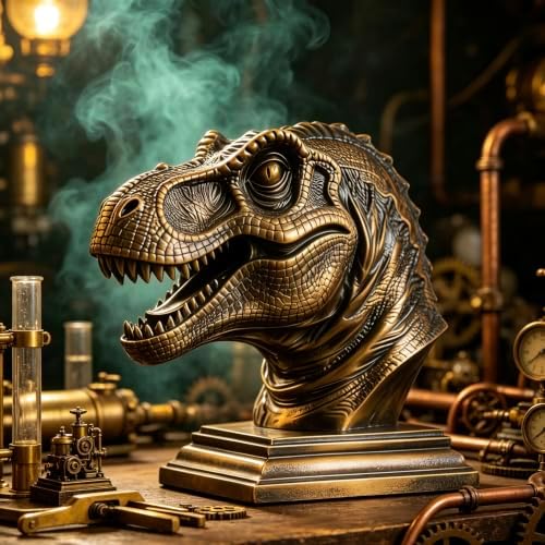 XINDAM Resin Tyrannosaurus Rex Dinosaur Head Bust Statue Decorative Home & Office Resin Figurines Home Office Display Craft Living Room Decor Ornaments for Tabletop Bronze - Image 4
