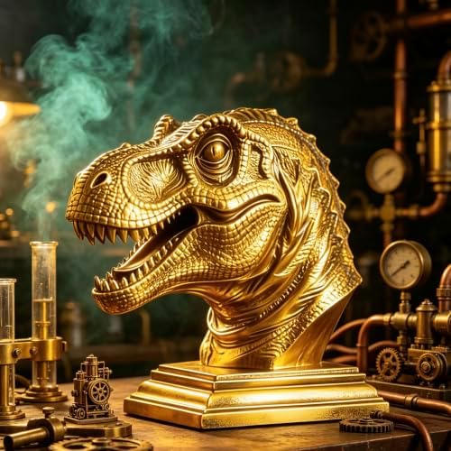 XINDAM Resin Tyrannosaurus Rex Dinosaur Head Bust Statue Decorative Home & Office Resin Figurines Home Office Display Craft Living Room Decor Ornaments for Tabletop Gold - Image 2