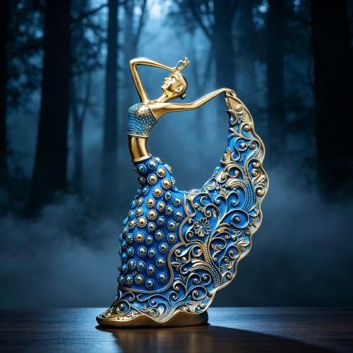 XINDAM Elegant Peacock Art Figurine Dancer Statue Decorative Home & Office Figurines Home Office Display Craft Living Room Decor Ornaments for Tabletop Blue and Gold - Image 7