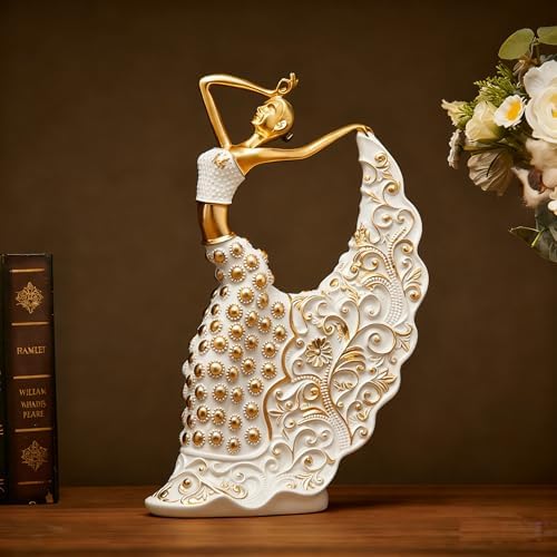 XINDAM Elegant Peacock Art Figurine Dancer Statue Decorative Home & Office Figurines Home Office Display Craft Living Room Decor Ornaments for Tabletop White and Gold - Image 2