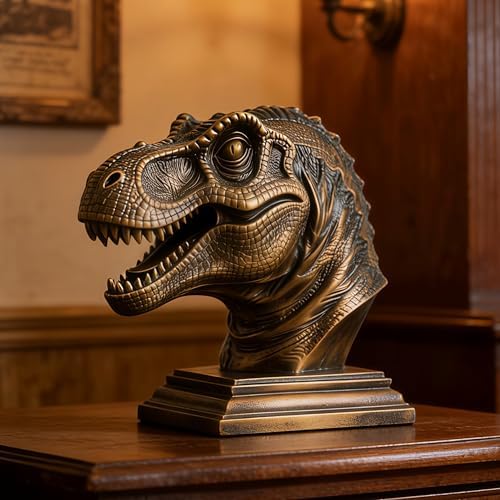 XINDAM Resin Tyrannosaurus Rex Dinosaur Head Bust Statue Decorative Home & Office Resin Figurines Home Office Display Craft Living Room Decor Ornaments for Tabletop Bronze - Image 7