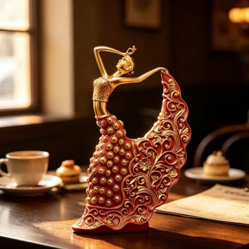 XINDAM Elegant Peacock Art Figurine Dancer Statue Decorative Home & Office Figurines Home Office Display Craft Living Room Decor Ornaments for Tabletop Red and Gold - Image 4