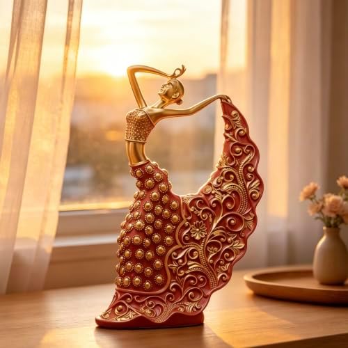 XINDAM Elegant Peacock Art Figurine Dancer Statue Decorative Home & Office Figurines Home Office Display Craft Living Room Decor Ornaments for Tabletop Red and Gold - Image 6