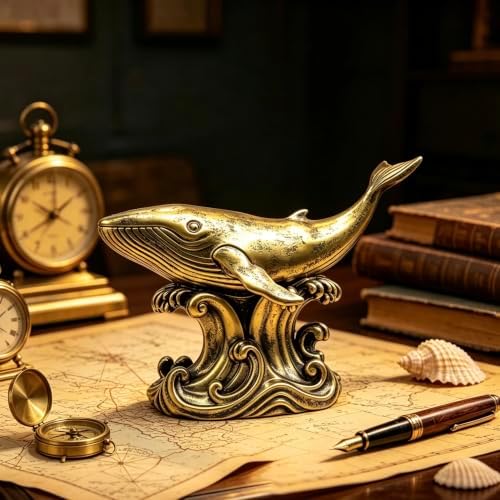 XINDAM Bronze Finish Whale Figurine Statue Marine Animal Decorative Home & Office Resin Figurines Home Office Display Craft Living Room Decor Ornaments for Tabletop 13 INCH - Image 5