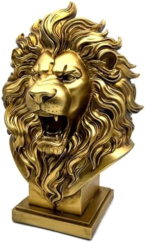 XINDAM 12 INCH Lion Bust Statue Lions Head Figurine Decorative Home & Office Figurines Home Office Display Craft Living Room Decor Ornaments for Tabletop Gold - Image 7