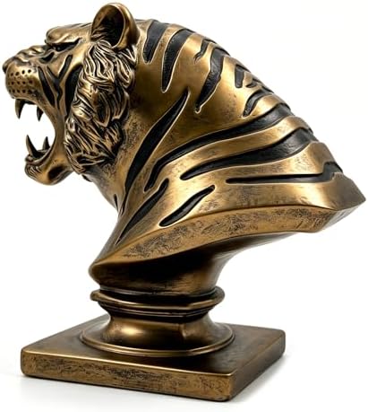 XINDAM 9.6 INCH Tiger Bust Statue Tigers Head Figurine Decorative Home & Office Figurines Home Office Display Craft Living Room Decor Ornaments for Tabletop Bronze - Image 4