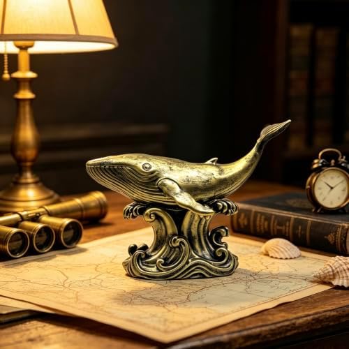 XINDAM Bronze Finish Whale Figurine Statue Marine Animal Decorative Home & Office Resin Figurines Home Office Display Craft Living Room Decor Ornaments for Tabletop 13 INCH - Image 6