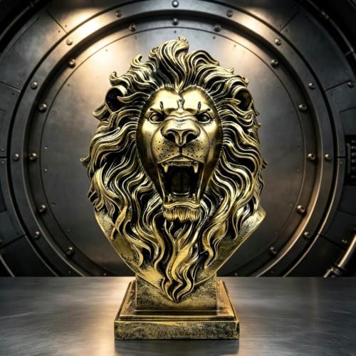 XINDAM 12 INCH Lion Bust Statue Lions Head Figurine Decorative Home & Office Figurines Home Office Display Craft Living Room Decor Ornaments for Tabletop Bronze - Image 3