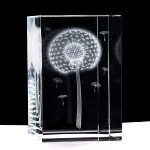 XINDAM 3D Dandelion Paperweight(Laser Etched) in Crystal Glass Cube Gift for Graduation Christmas Birthday Valentine's Day 3x2x2 Inch