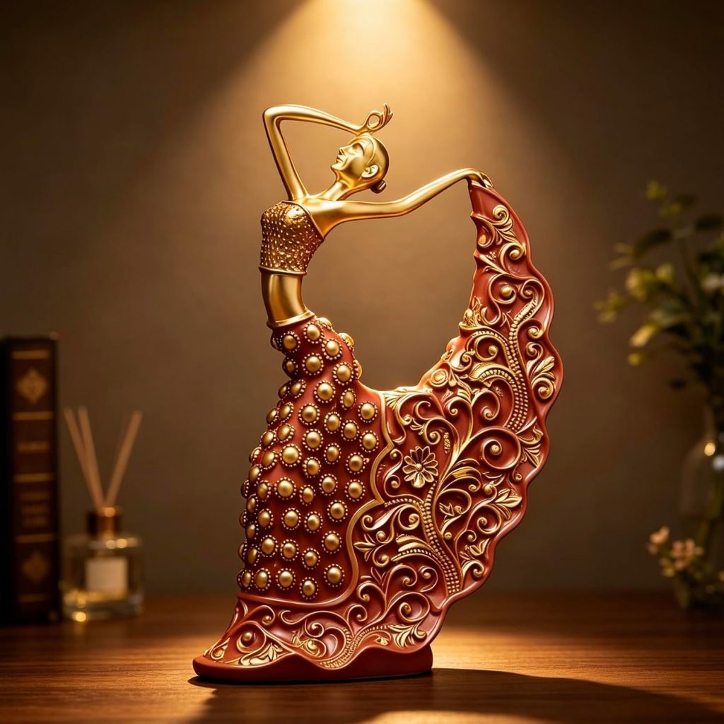 XINDAM Elegant Peacock Art Figurine Dancer Statue Decorative Home & Office Figurines Home Office Display Craft Living Room Decor Ornaments for Tabletop Red and Gold