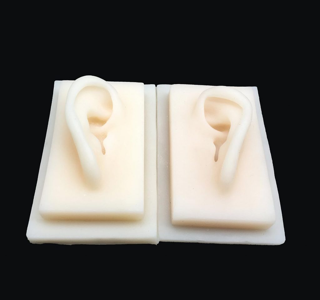 2PCS Human Ear Model Silicone Acupuncture Practice Suturing on Auricular Laceration Life Size