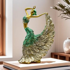 XINDAM Elegant Peacock Art Figurine Dancer Statue Decorative Home & Office Figurines Home Office Display Craft Living Room Decor Ornaments for Tabletop