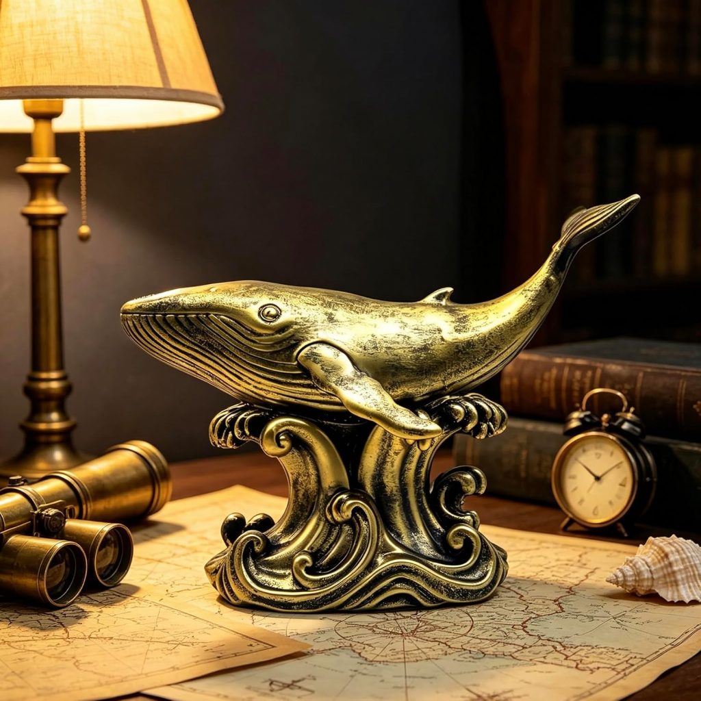 XINDAM Bronze Finish Whale Figurine Statue Marine Animal Decorative Home & Office Resin Figurines Home Office Display Craft Living Room Decor Ornaments for Tabletop 13 INCH