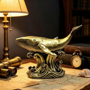 XINDAM Bronze Finish Whale Figurine Statue Marine Animal Decorative Home & Office Resin Figurines Home Office Display Craft Living Room Decor Ornaments for Tabletop 13 INCH