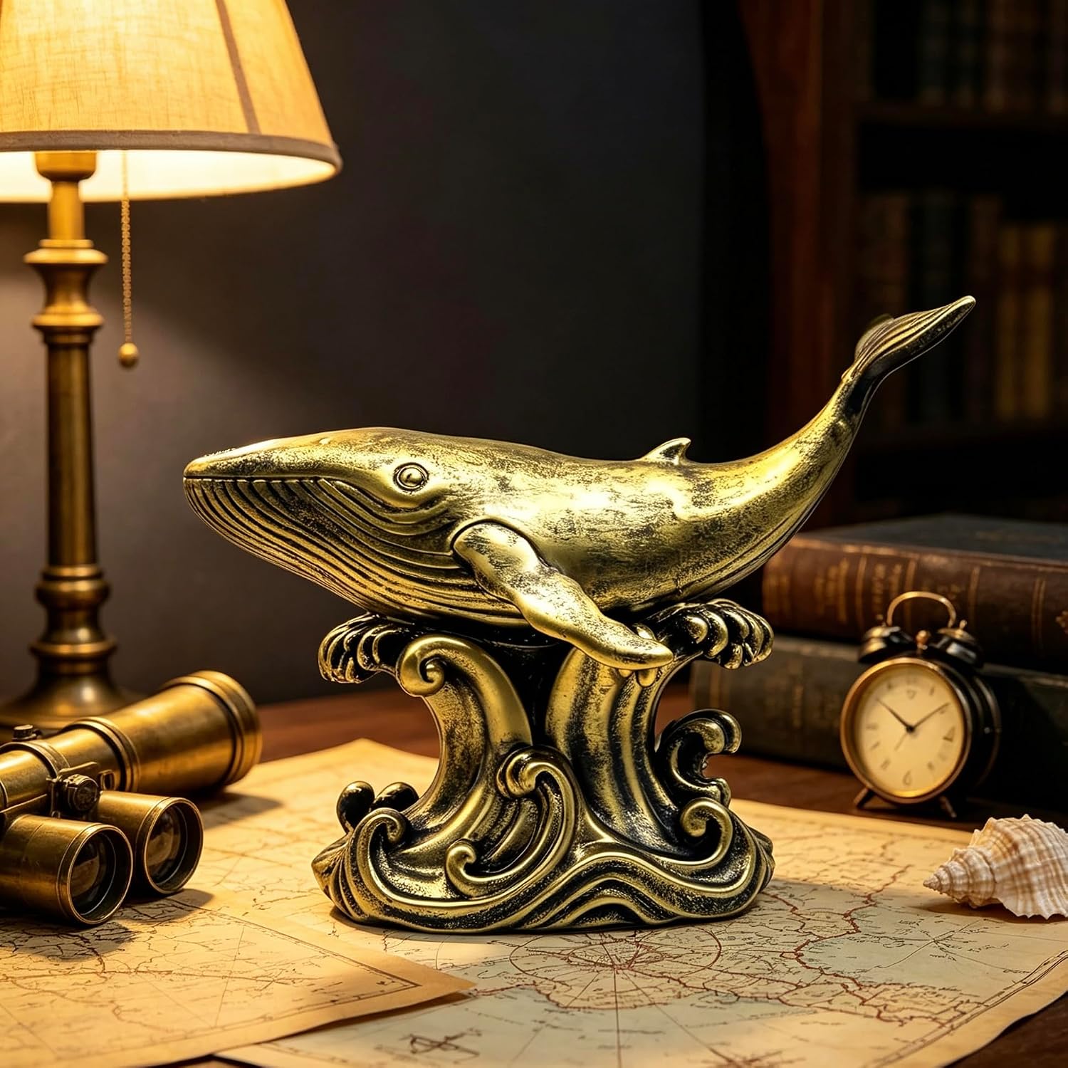 XINDAM Bronze Finish Whale Figurine Statue Marine Animal Decorative Home & Office Resin Figurines Home Office Display Craft Living Room Decor Ornaments for Tabletop 13 INCH