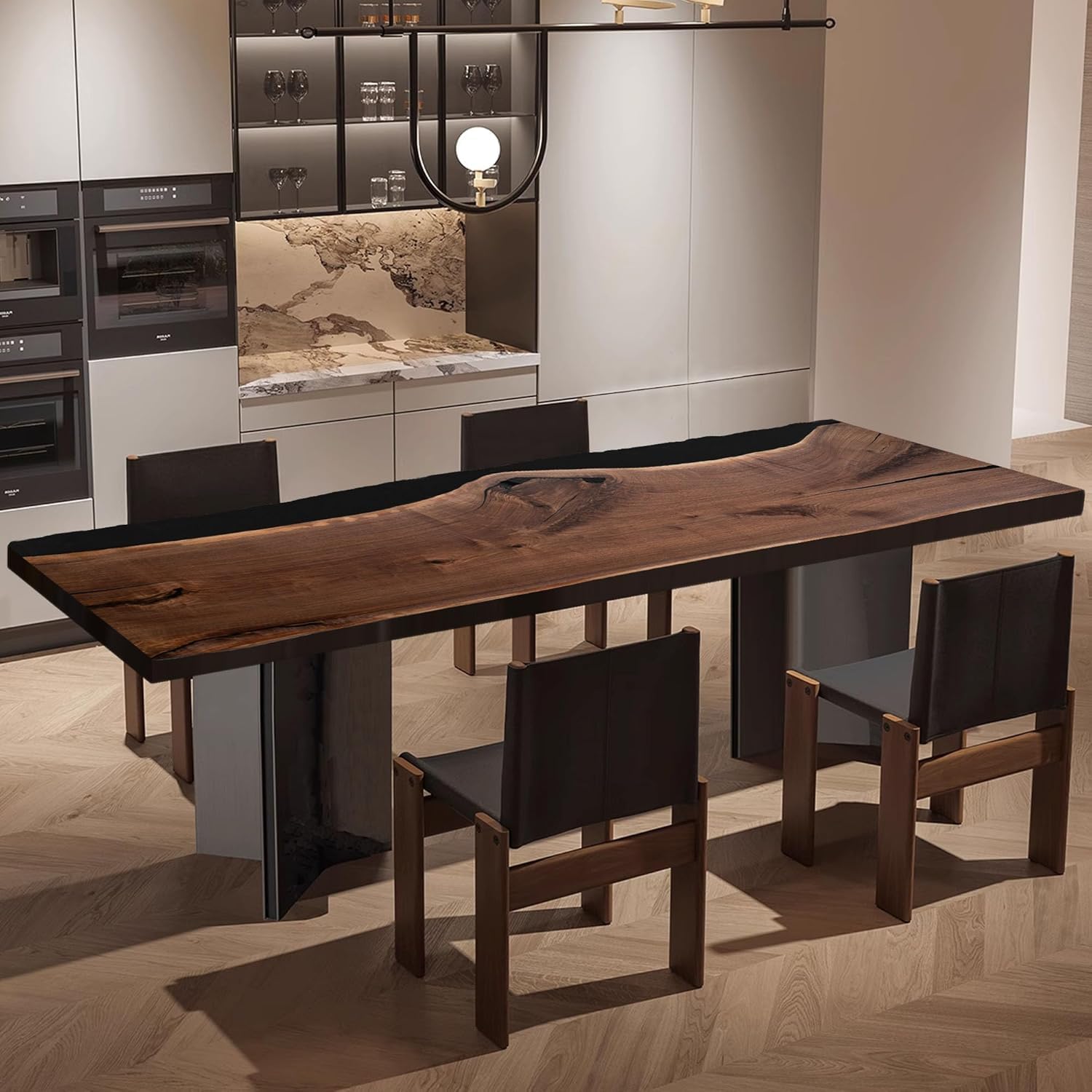 Black Walnut Custom Dining Table, Epoxy Resin Table, Large River Table, Solid Wood Indoor Modern Kitchen Table Furniture for Dining Room