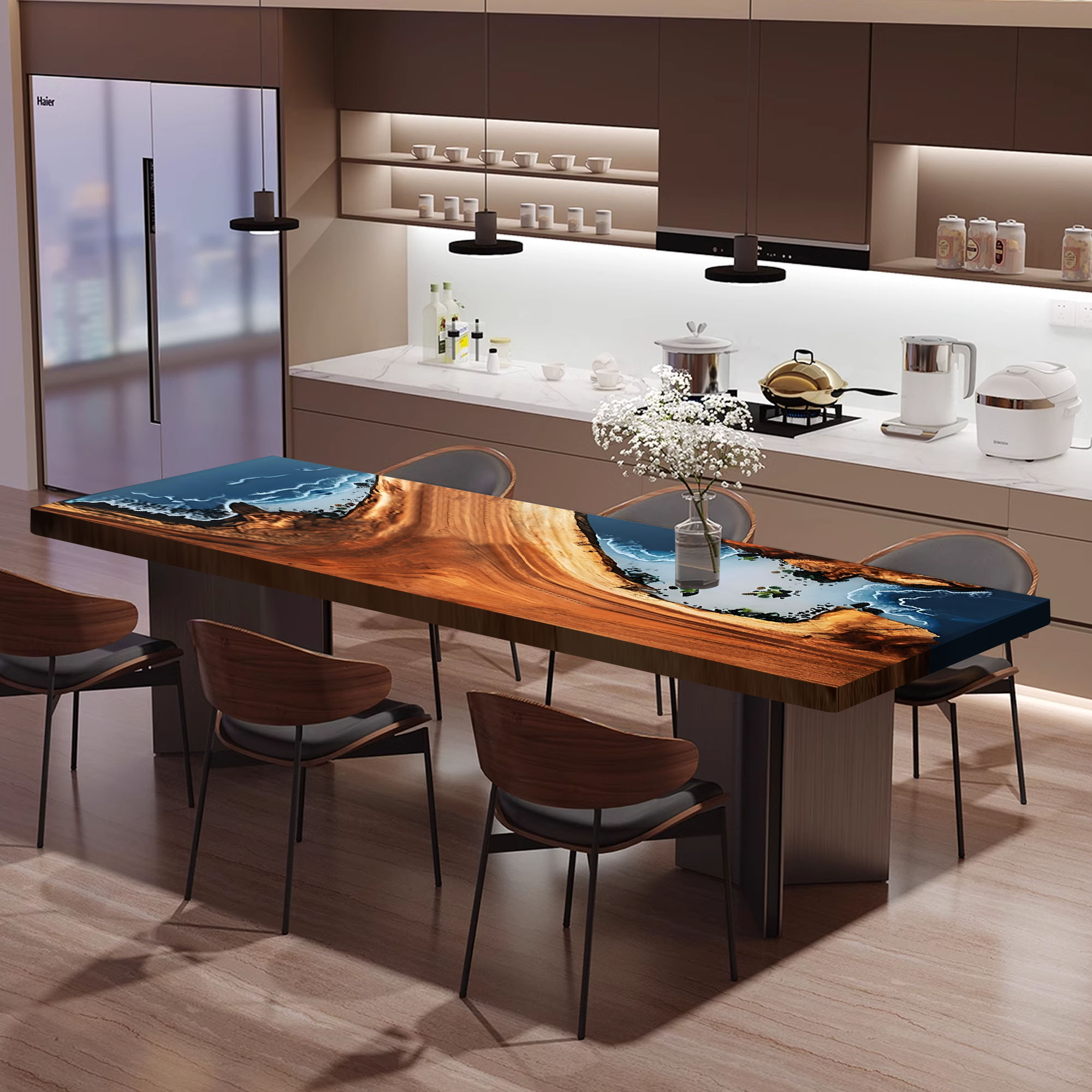 Aspen Wood Table 84" L x 42" W, Executive Desk, Custom Large Epoxy River Table, Solid Wood Slabs Table, Large Computer Office Desk Workstation, Business Furniture for Home Office (ERT24010)