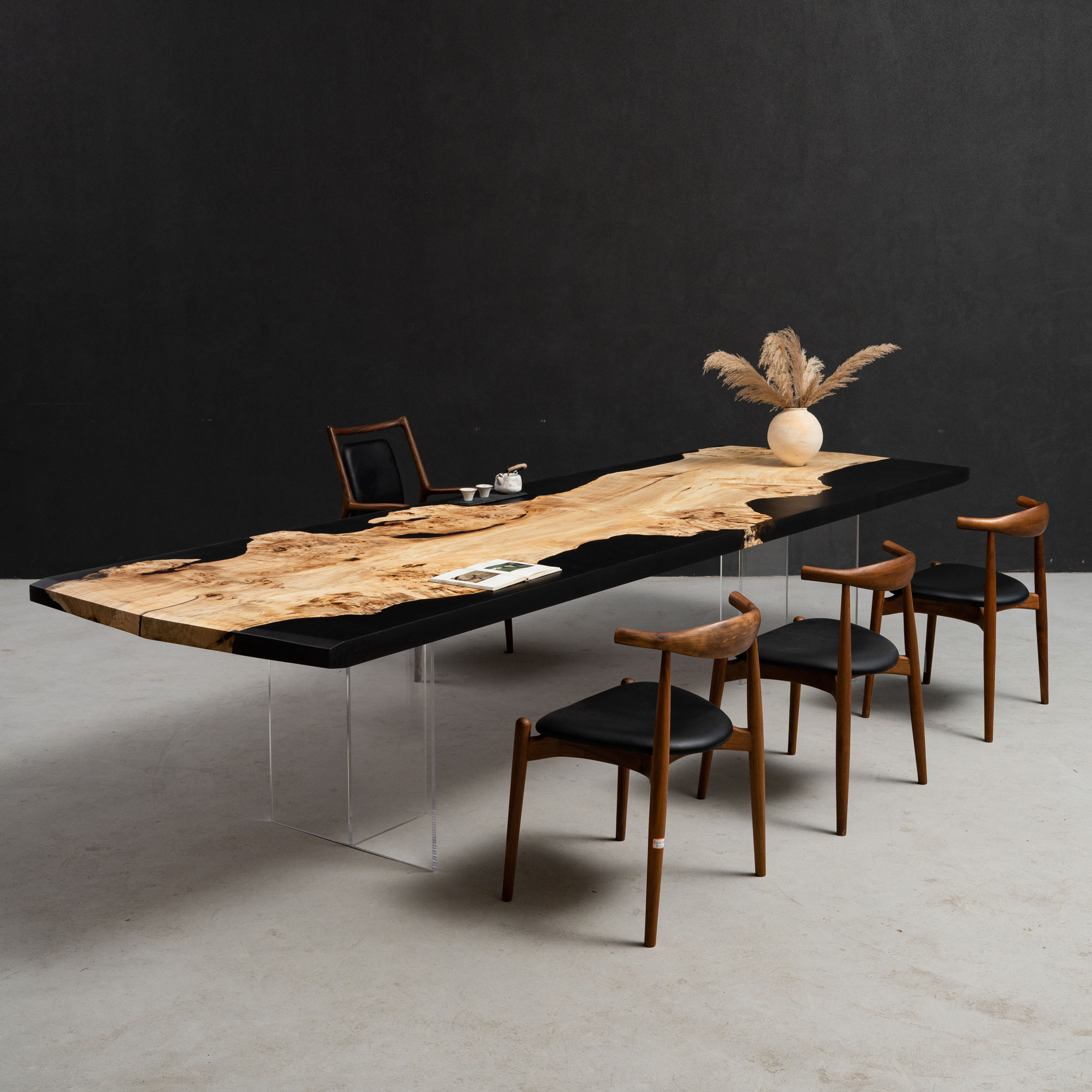 Aspen Wood Table 84" L x 42" W, Executive Desk, Custom Large Epoxy River Table, Solid Wood Slabs Table, Large Computer Office Desk Workstation, Business Furniture for Home Office (ERT24010)