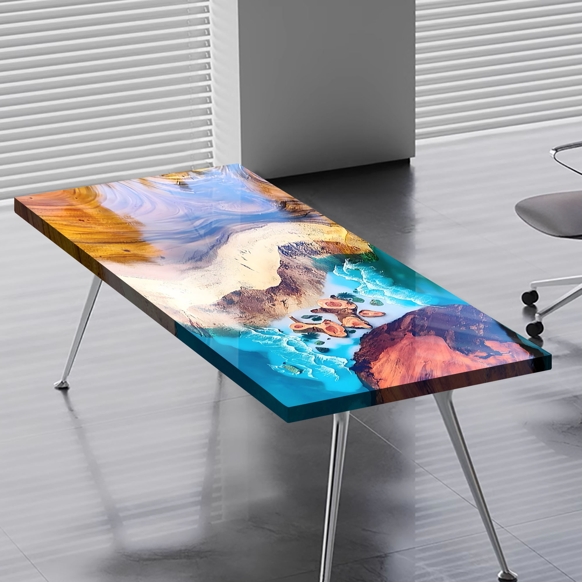 Aspen Wood Table 84" L x 42" W, Executive Desk, Custom Large Epoxy River Table, Solid Wood Slabs Table, Large Computer Office Desk Workstation, Business Furniture for Home Office (ERT24010)
