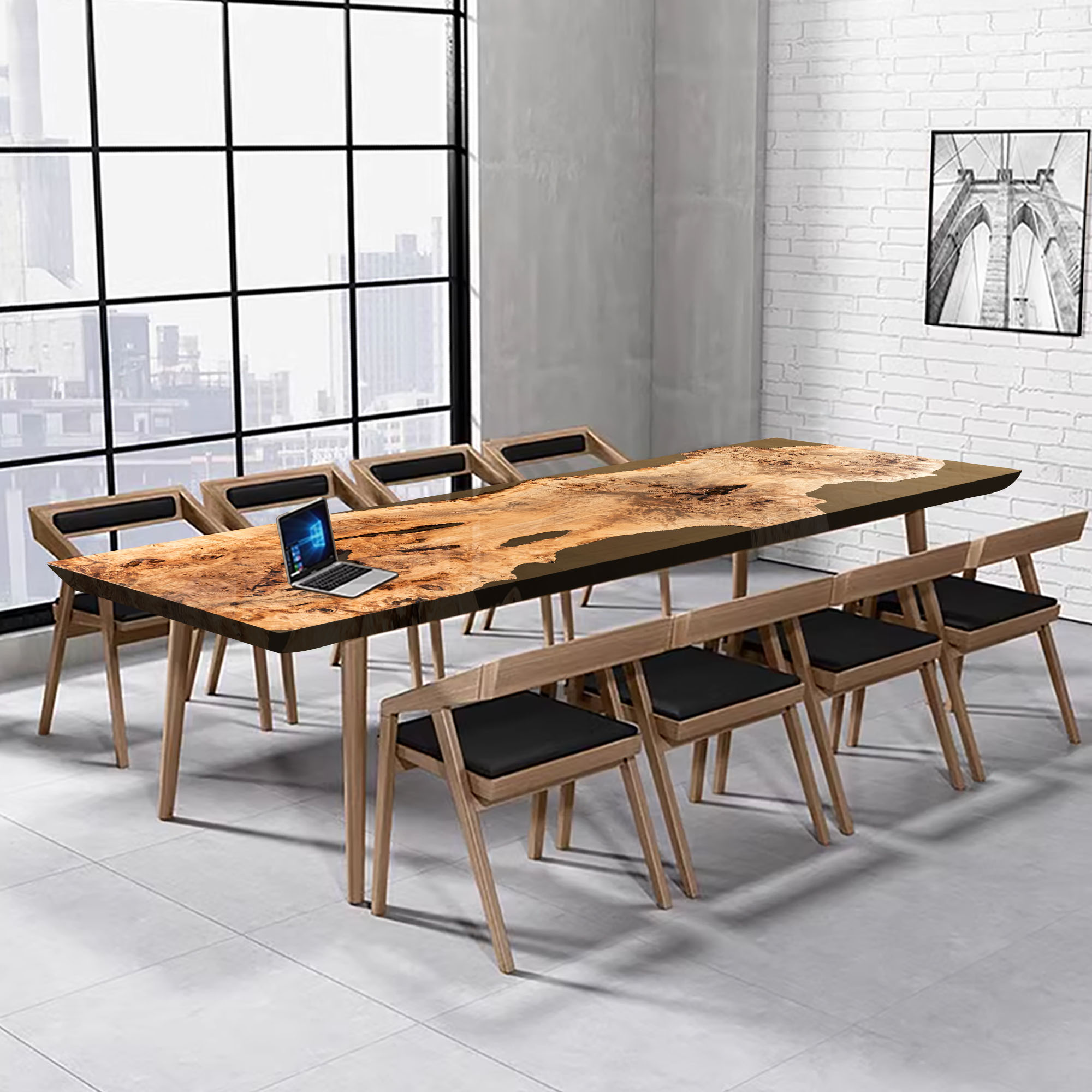 Aspen Wood Table 84" L x 42" W, Executive Desk, Custom Large Epoxy River Table, Solid Wood Slabs Table, Large Computer Office Desk Workstation, Business Furniture for Home Office (ERT24010)