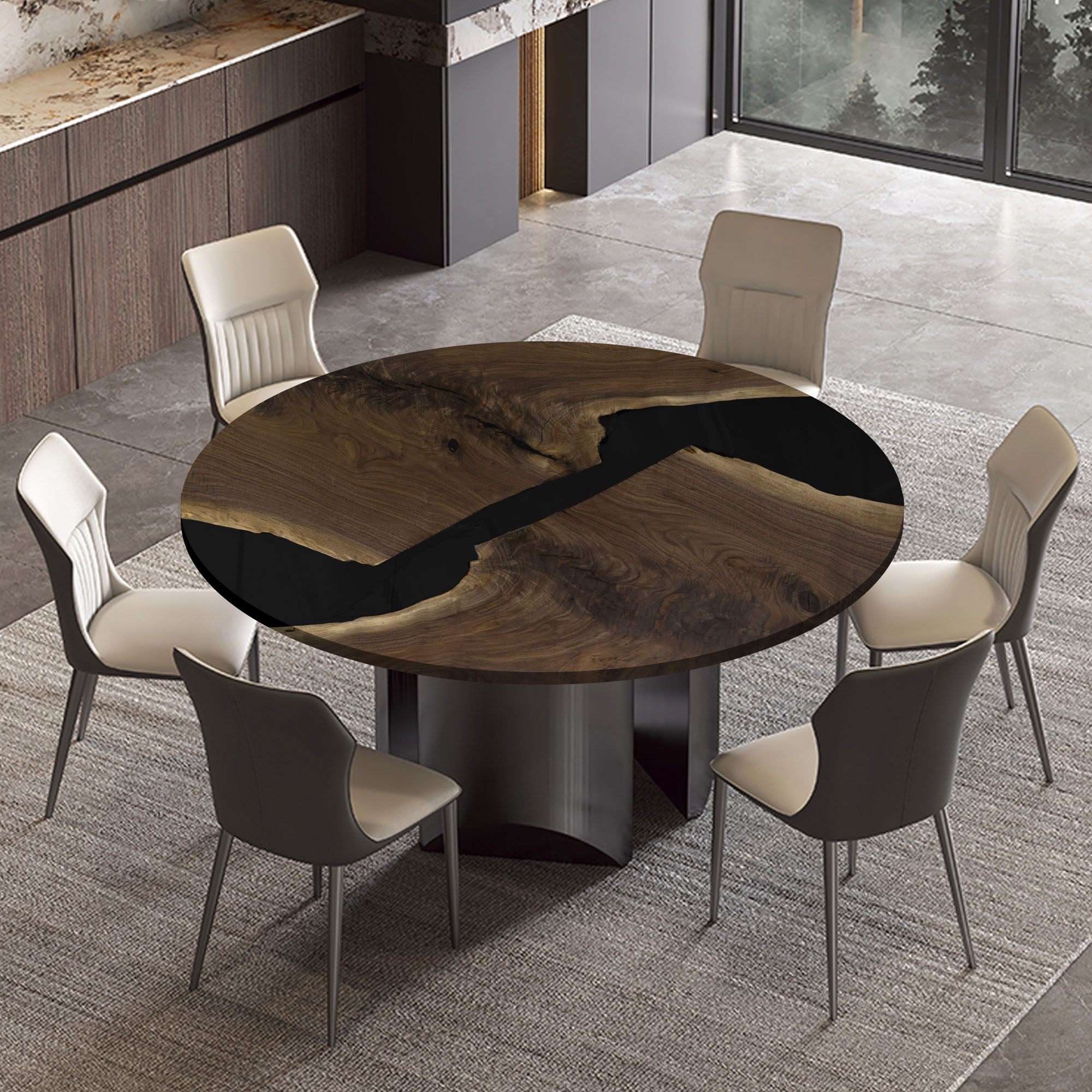 Aspen Wood Table 84" L x 42" W, Executive Desk, Custom Large Epoxy River Table, Solid Wood Slabs Table, Large Computer Office Desk Workstation, Business Furniture for Home Office (ERT24010)